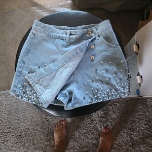 Embellished Blue Denim Women Shorts